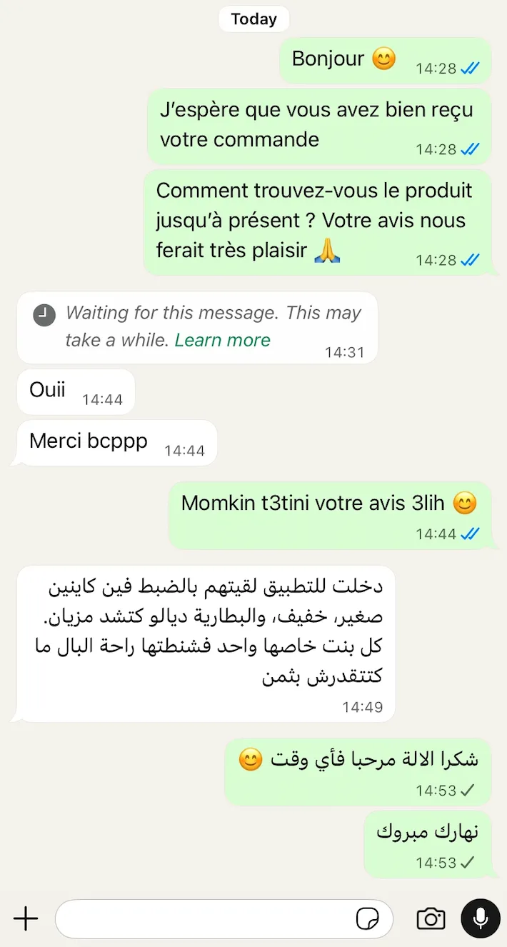 Avis client NYRIX WhatsApp