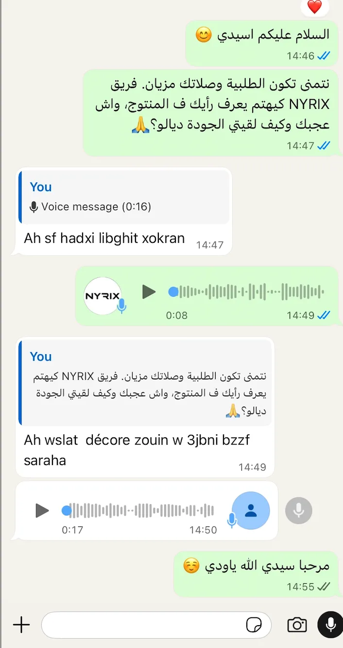 Avis client NYRIX WhatsApp